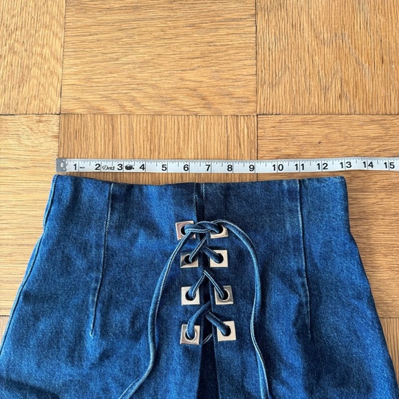 Sandro Paris Size 1 Small Denim Skirt With Metallic Details Blue Back Zip - Picture 8 of 10
